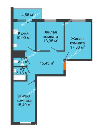 3 комнатная квартира 79,86 м² - ЖК Дом у Самолета