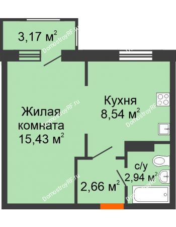 1 комнатная квартира 30,52 м² в ЖК Португалия, дом Литер 31