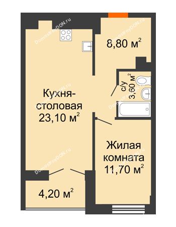 2 комнатная квартира 49,3 м² - ЖК Дом на Целиноградской, 12