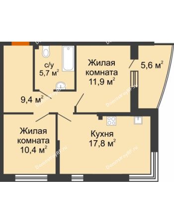 2 комнатная квартира 58 м² в ЖК Самолет, дом 4 очередь - Литер 22
