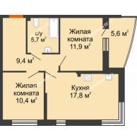 2 комнатная квартира 58 м² в ЖК Самолет, дом 4 очередь - Литер 22 - планировка