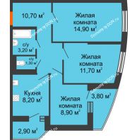 3 комнатная квартира 62,3 м² в ЖК Вересаево, дом Литер 14 - планировка