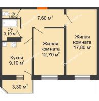 2 комнатная квартира 52,8 м² в ЖК Олимпийский, дом Литер 2 - планировка