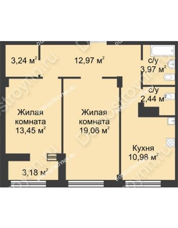 2 комнатная квартира 67,7 м² в ЖК Караваиха, дом № 5