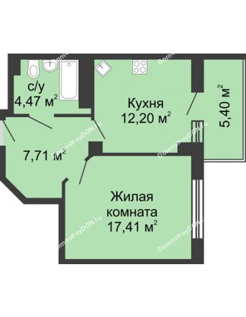 1 комнатная квартира 43,41 м² в ЖК Мега, дом № 2