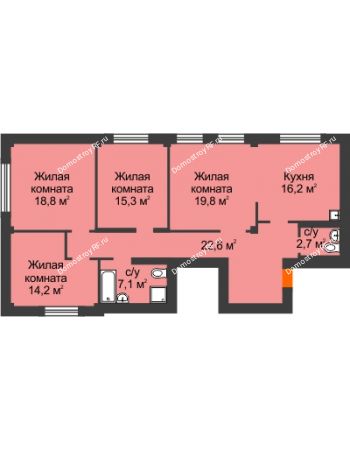 4 комнатная квартира 116,7 м² - ЖК КБС Дом на Ленина
