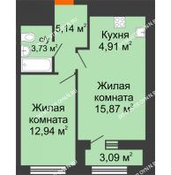 1 комнатная квартира 44,14 м² в ЖК Дом на Набережной, дом № 1 - планировка