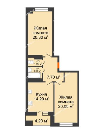 2 комнатная квартира 71,3 м² в ЖК Звездный-2, дом № 4