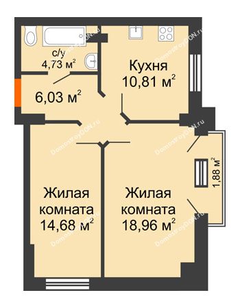 2 комнатная квартира 57,09 м² - ЖК Штахановского