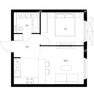 1 комнатная квартира 37,8 м² в ЖК Савин парк, дом корпус 6 - планировка