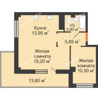 2 комнатная квартира 53,5 м², ЖК Вершина - планировка
