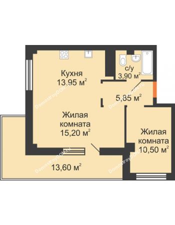 2 комнатная квартира 53,5 м² - ЖК Вершина