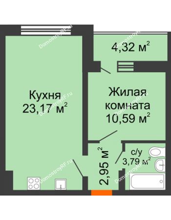 1 комнатная квартира 42,66 м² - ЖК Инстеп. Звездный