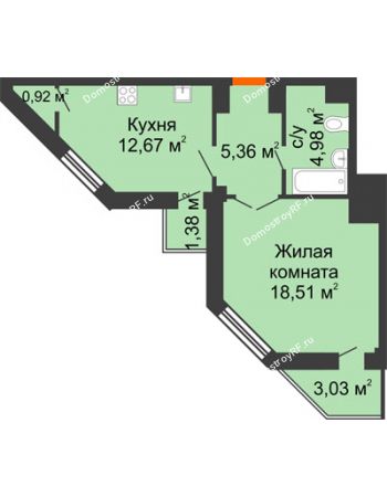 1 комнатная квартира 44,65 м² в ЖК Чернавский, дом 2 этап 