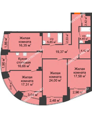 4 комнатная квартира 139,41 м² - Клубный дом на Ярославской