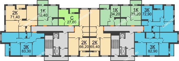 Планировка 3 этажа в доме № 4 в ЖК Цветы 2