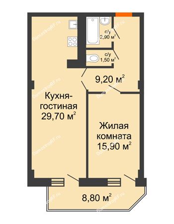 2 комнатная квартира 63,6 м² - ЖК Sacco & Vanzetty, 82 (Сакко и Ванцетти, 82)