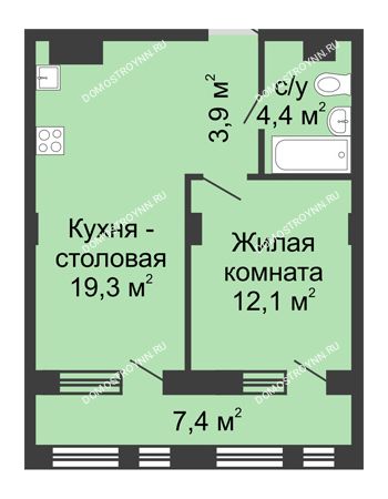 1 комнатная квартира 43,4 м² в ЖК Планетарий, дом № 7