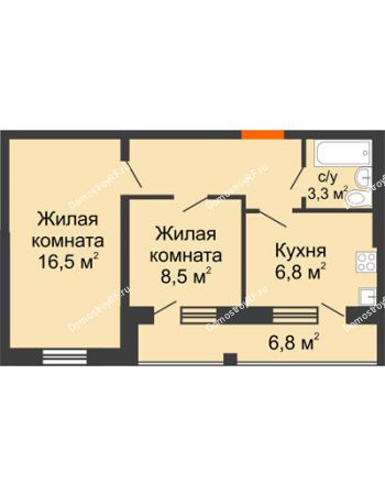 2 комнатная квартира 47,5 м² в ЖК Северный квартал	, дом ГП-7.5