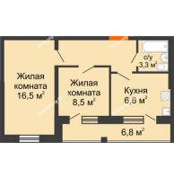 2 комнатная квартира 47,5 м² в ЖК Северный квартал	, дом ГП-7.5 - планировка