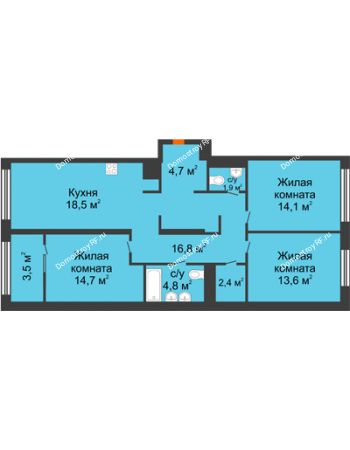 3 комнатная квартира 93,3 м² в Квартал Новин, дом 6 очередь ГП-6
