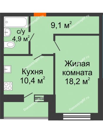 1 комнатная квартира 44,15 м² в ЖК Акварель, дом №5