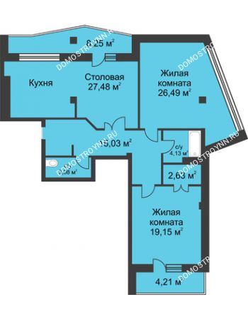 3 комнатная квартира 105,8 м² в ЖК Премиум, дом №1