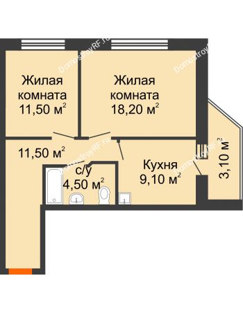 2 комнатная квартира 55,7 м² в ЖК Снегири, дом № 4