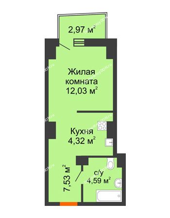 Студия 28,96 м² в ЖК Сердце Ростова 2, дом Литер 8