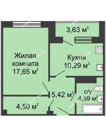 1 комнатная квартира 44,53 м² в ЖК Облака, дом № 1