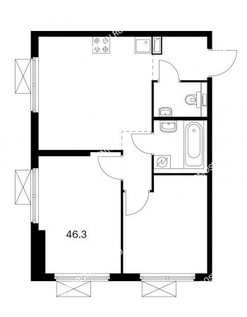 2 комнатная квартира 46,3 м² в ЖК Савин парк, дом корпус 3