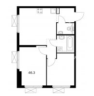 2 комнатная квартира 46,3 м² в ЖК Савин парк, дом корпус 3 - планировка