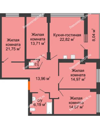 4 комнатная квартира 113,33 м² в ЖК Аврора, дом № 3