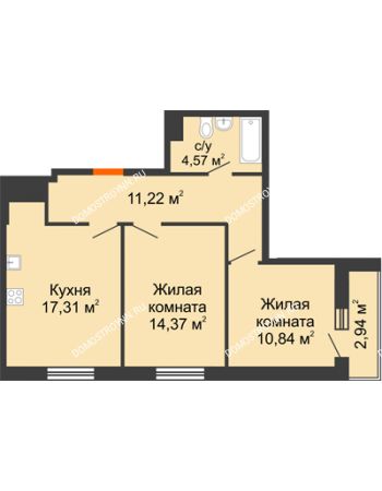 2 комнатная квартира 61,25 м² - ЖК Комарово