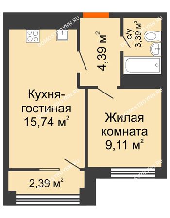 2 комнатная квартира 34,16 м² в ЖК Каскад на Менделеева, дом № 1