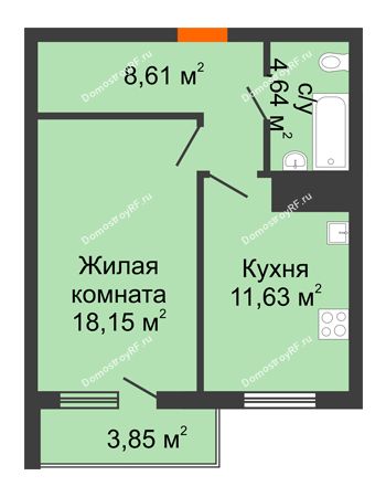 1 комнатная квартира 46,97 м² - ЖК Дом у Самолета