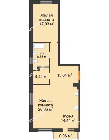 2 комнатная квартира 78,15 м² в ЖК Норма, дом № 2
