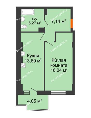 1 комнатная квартира 43,17 м² в ЖК Сердце Ростова 2, дом Литер 8