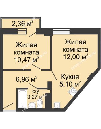 2 комнатная квартира 38,5 м² - ЖК Каскад на Волжской