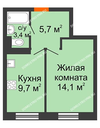 1 комнатная квартира 32,9 м² в ЖК Жюль Верн, дом № 1, корпус 2