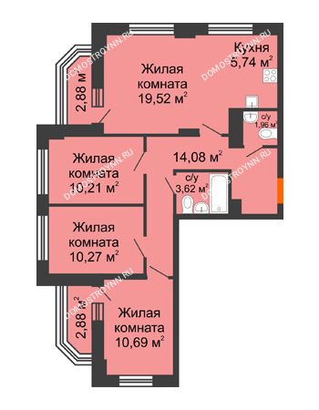 4 комнатная квартира 78,97 м² - ЖК Каскад на Куйбышева