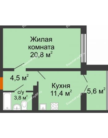1 комнатная квартира 42,2 м² в ЖК Крымский квартал, дом позиция 1