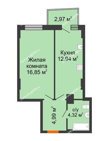 1 комнатная квартира 39,82 м² в ЖК Сердце Ростова 2, дом Литер 8