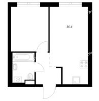 1 комнатная квартира 35,2 м² в ЖК Савин парк, дом корпус 7 - планировка