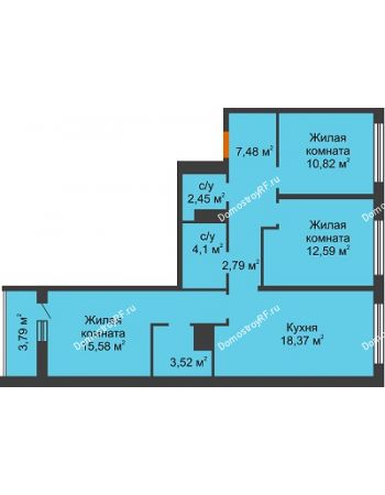 3 комнатная квартира 79,6 м² в Жилой Район Никольский, дом ГП-54