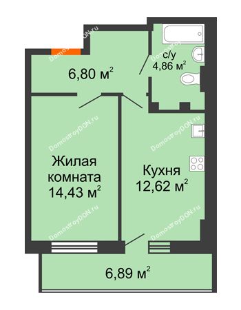 1 комнатная квартира 40,78 м² в ЖК Свобода, дом №2