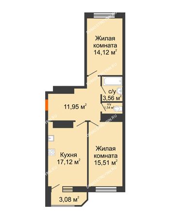 2 комнатная квартира 66,88 м² в ЖК Город времени, дом № 18