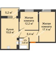 2 комнатная квартира 59,4 м² в ЖК Отражение, дом Литер 1.2 - планировка
