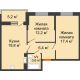 2 комнатная квартира 59,4 м² в ЖК Отражение, дом Литер 1.2 - планировка