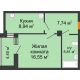 1 комнатная квартира 41,24 м² в ЖК Сокол на Оганова, дом Литер 1 - планировка